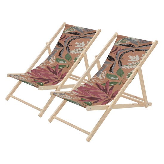 2x sillas de playa de madera con respaldo ajustable, diseño floral