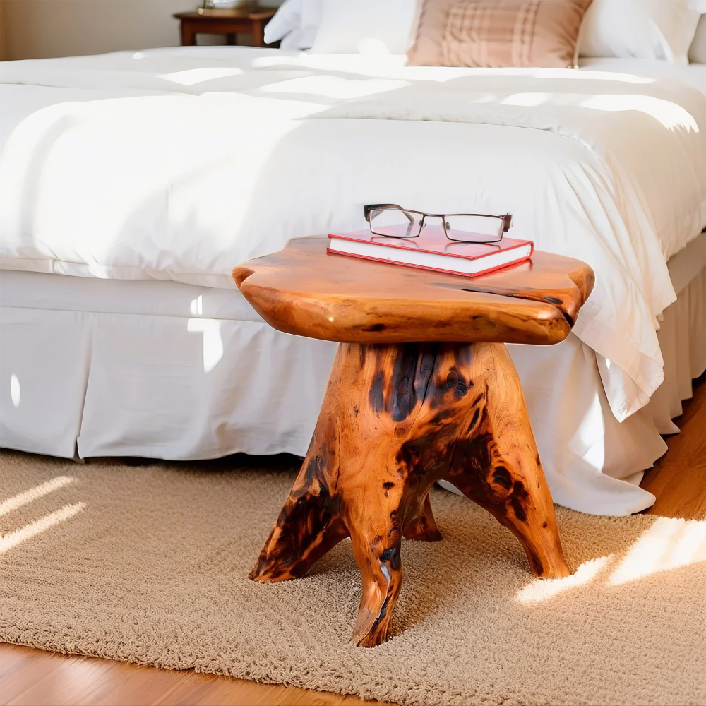 Mesa auxiliar multiusos de madera maciza natural forma irregular