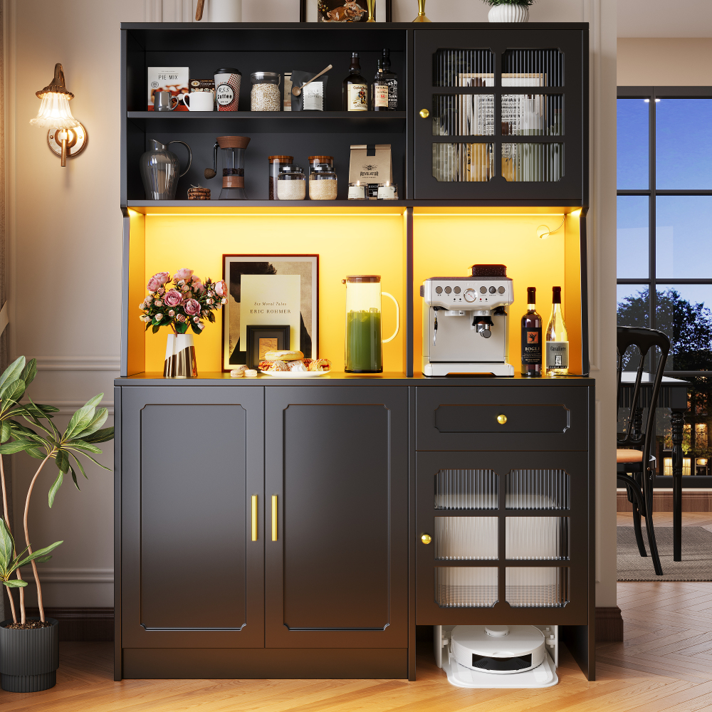 Aparador para cocina con LED negro 180x130x45cm