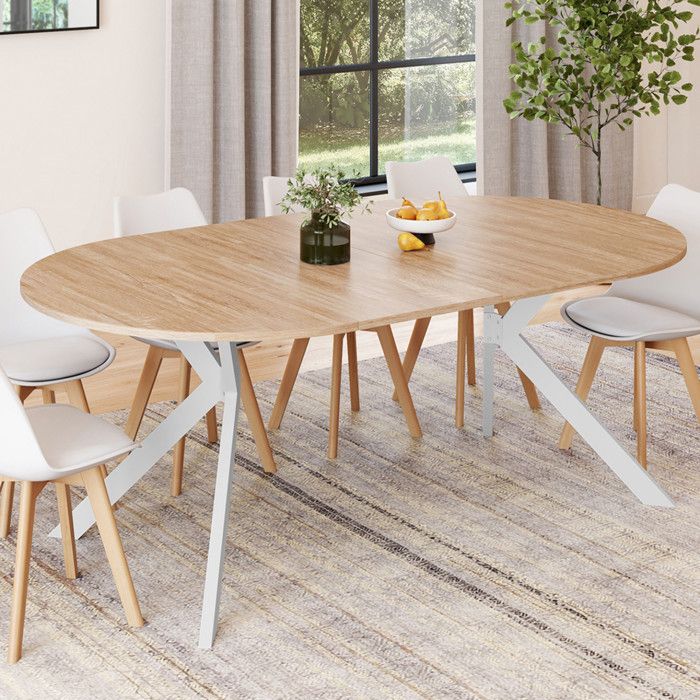 Mesa redonda extensible de madera blanca - 110-200 cm