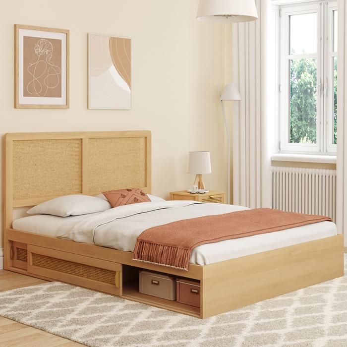Cama doble con almacenamiento - madera - 140 x 190 cm