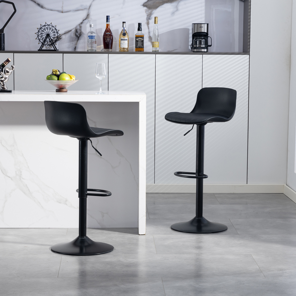 Taburete bar giratorio negro ajustable con respaldo