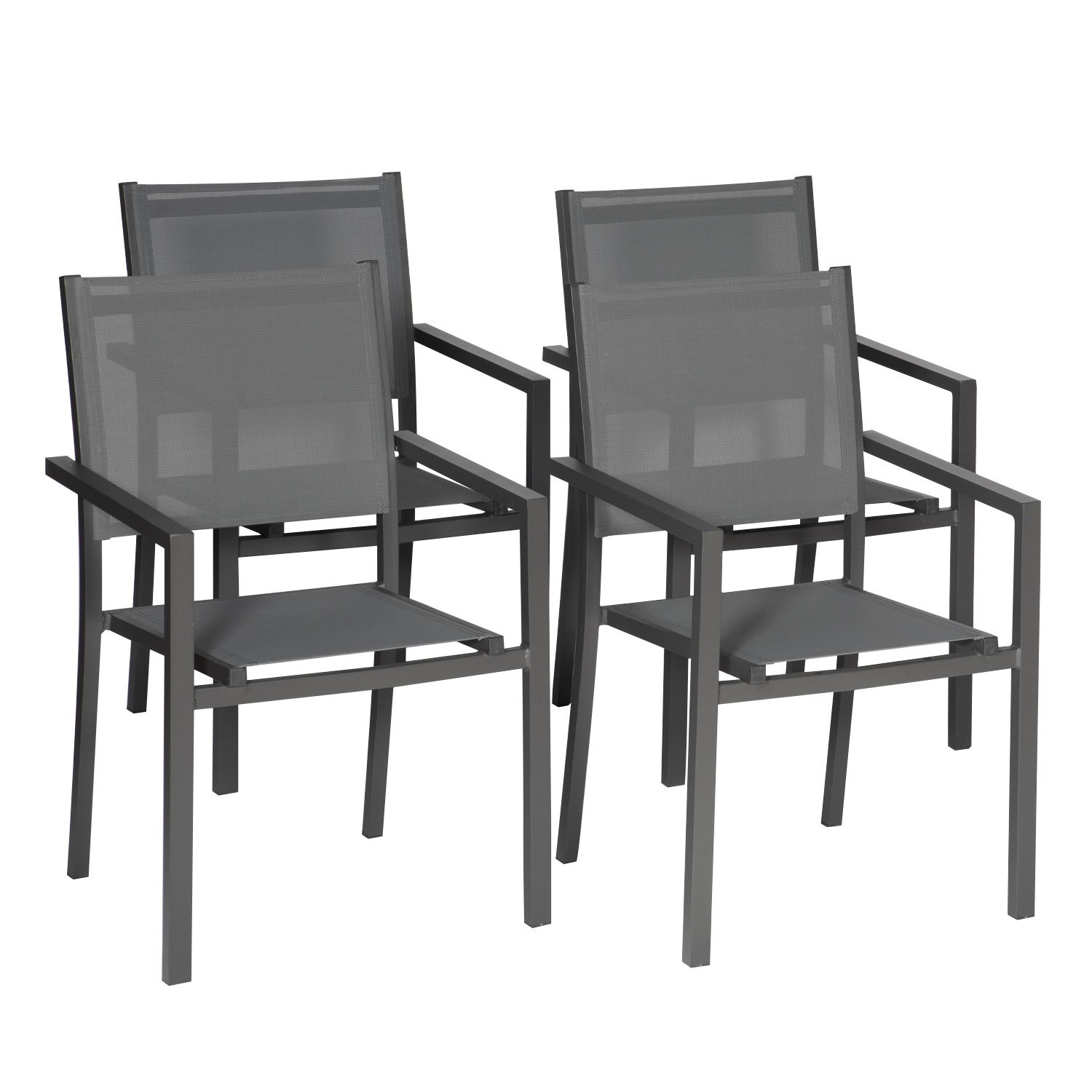 Juego de 4 sillas de aluminio antracita textileno gris