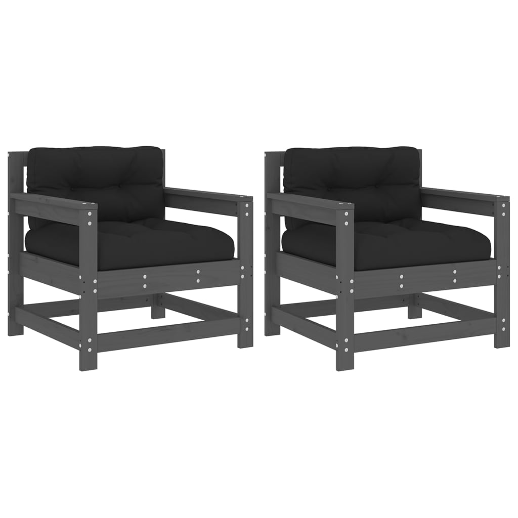 vidaXL sillones de jardín con cojines 2 uds madera maciza de pino gris