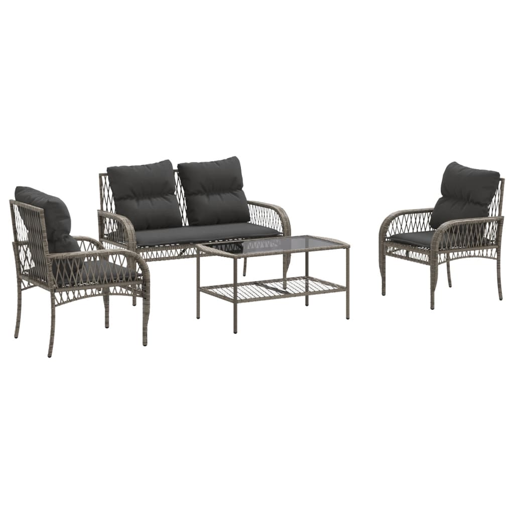 vidaXL set de sofás de jardín 4 pzas y cojines ratán sintético gris