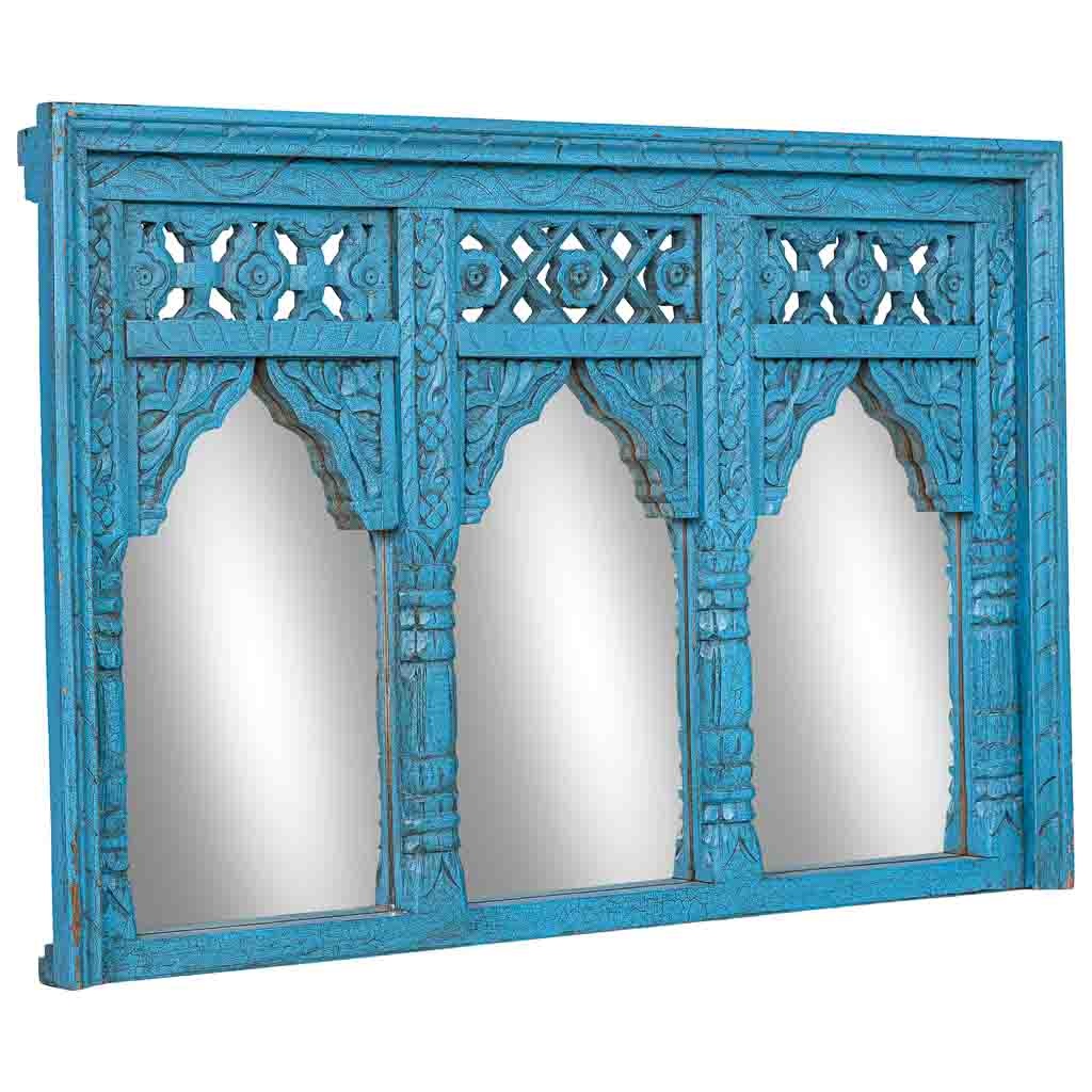 Espejo de madera azul acabado artesanal 93x7x63 cm