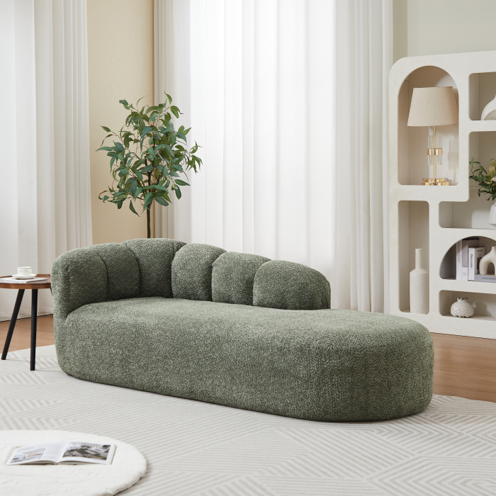 Sofá chaise longue de chenilla verde 1 plaza diseño curvo sin brazos