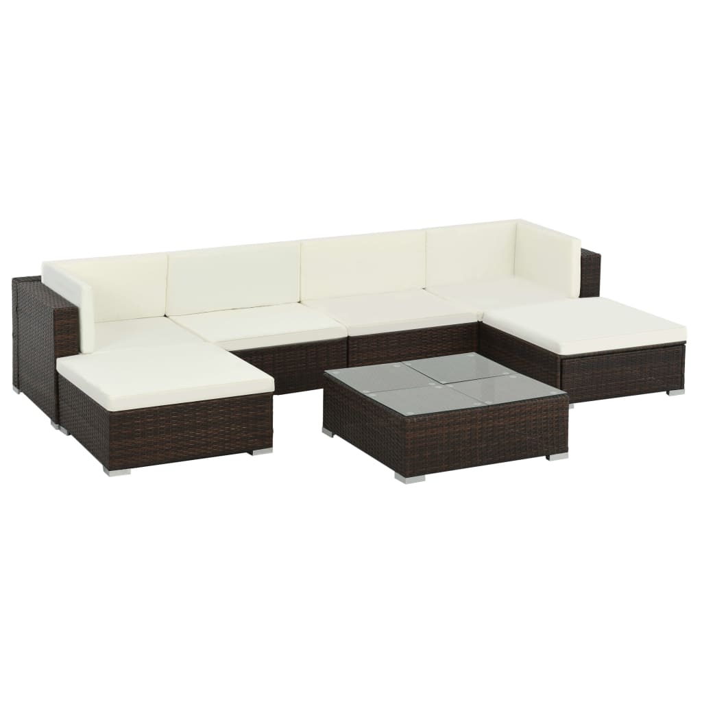 vidaXL set muebles de jardín 7 piezas y cojines ratán sintético marrón