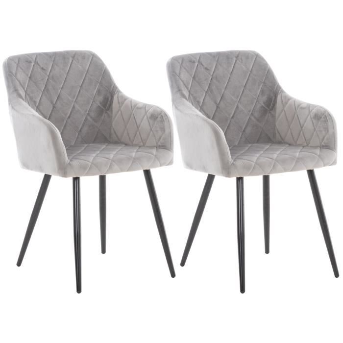 Sillas vintage gris terciopelo con brazos - 2 ud.