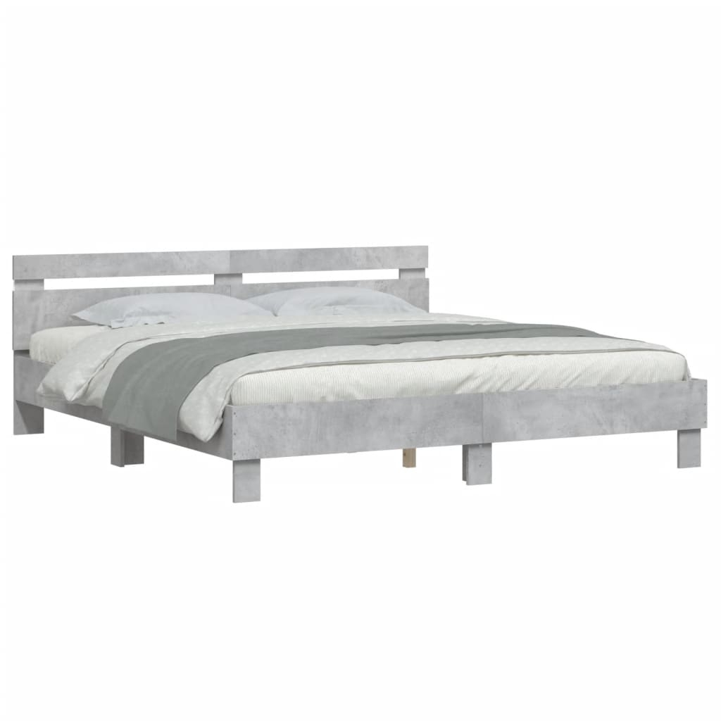 vidaXL estructura de cama cabecero y luces LED gris hormigón 180x200cm