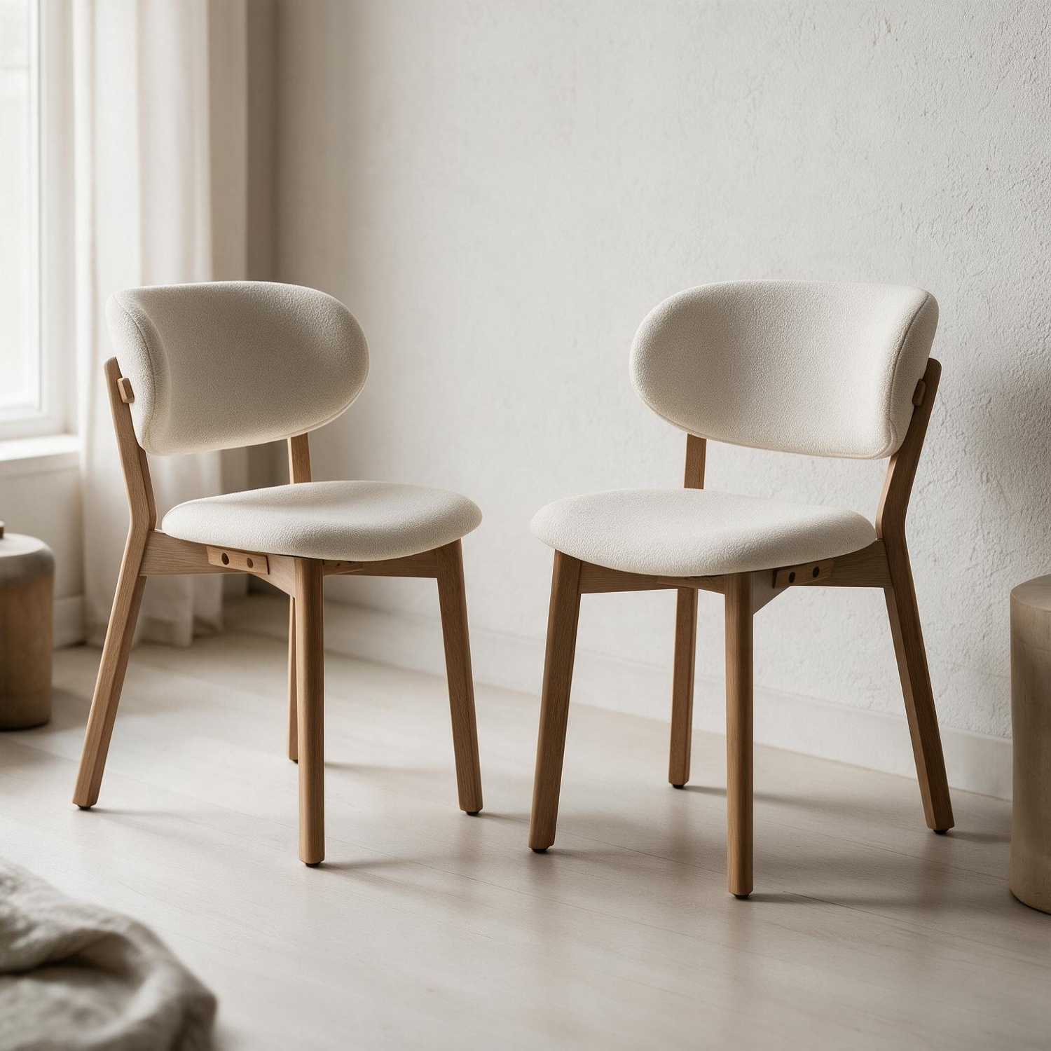 Pack de 2 sillas de madera natural y tela bouclé beige aura