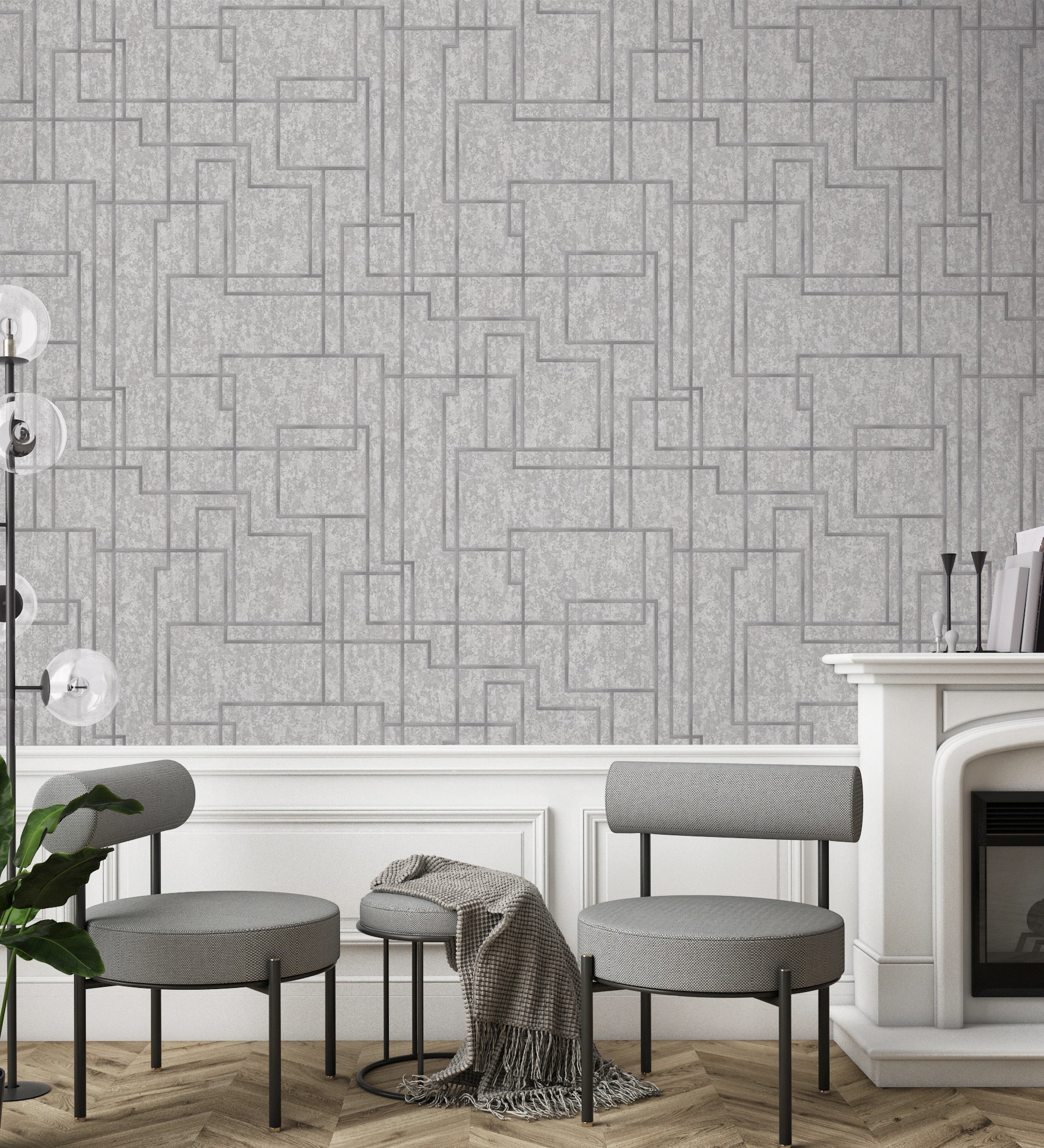 Papel pintado gaulan lavable moderno de líneas geométricas con 10.6m²