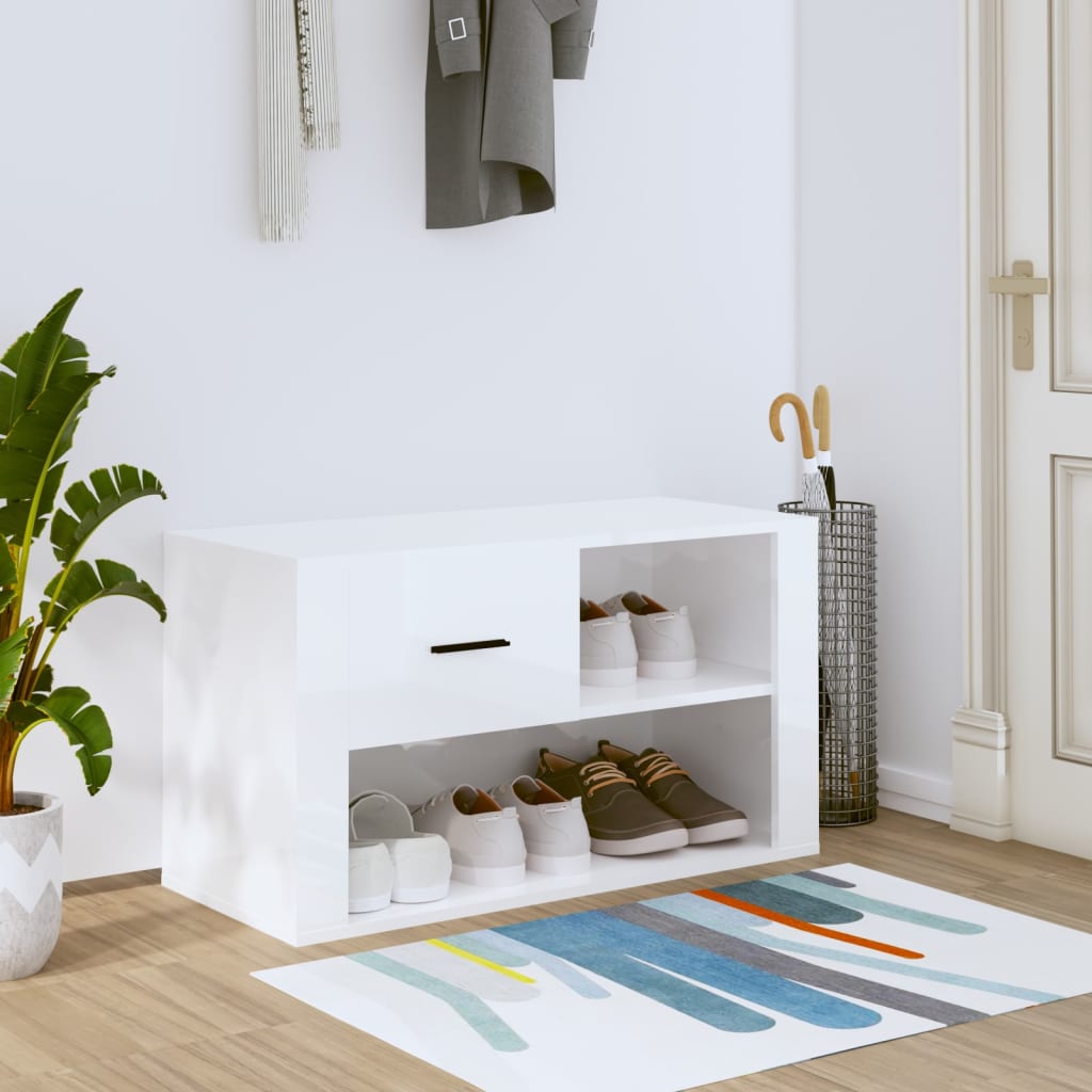 Mueble zapatero madera contrachapada blanco brillo 80x35x45 cm