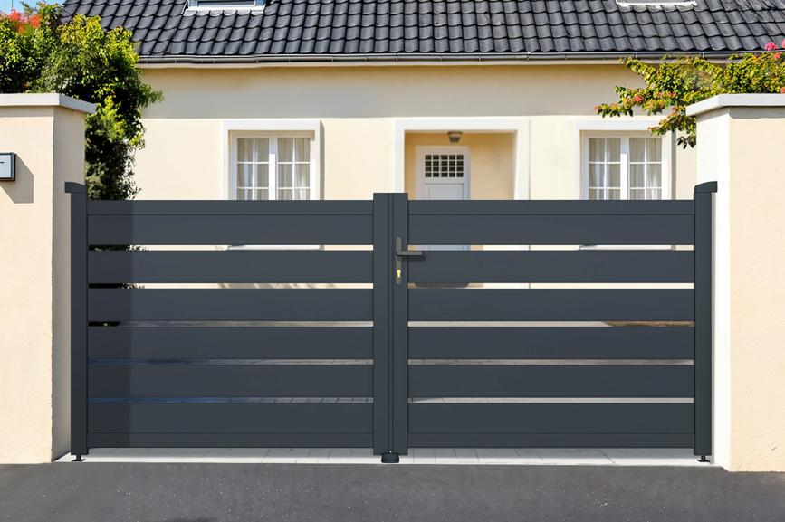 Puerta batiente regulable ancho 3m vogel h.120cm aluminio gris