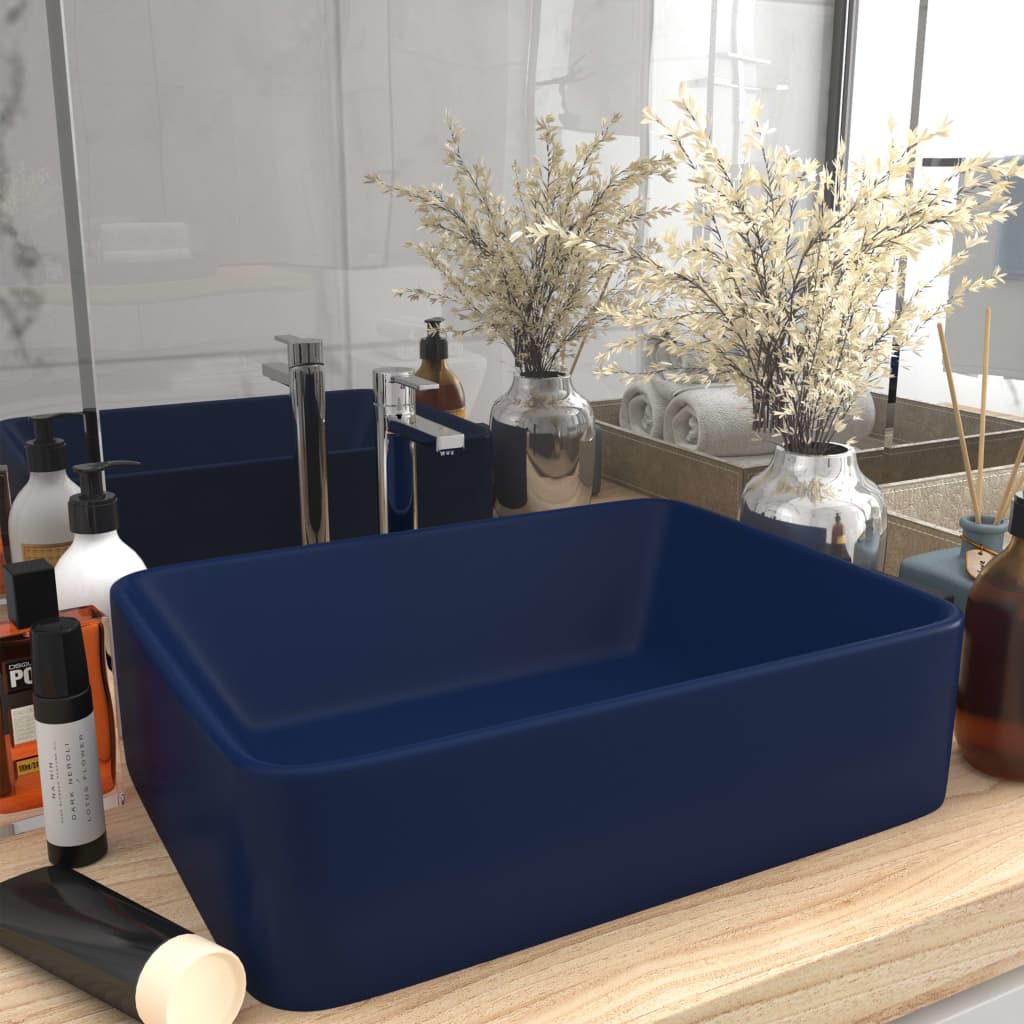 Lavabo de lujo de cerámica azul oscuro mate 41x30x12 cm es5106