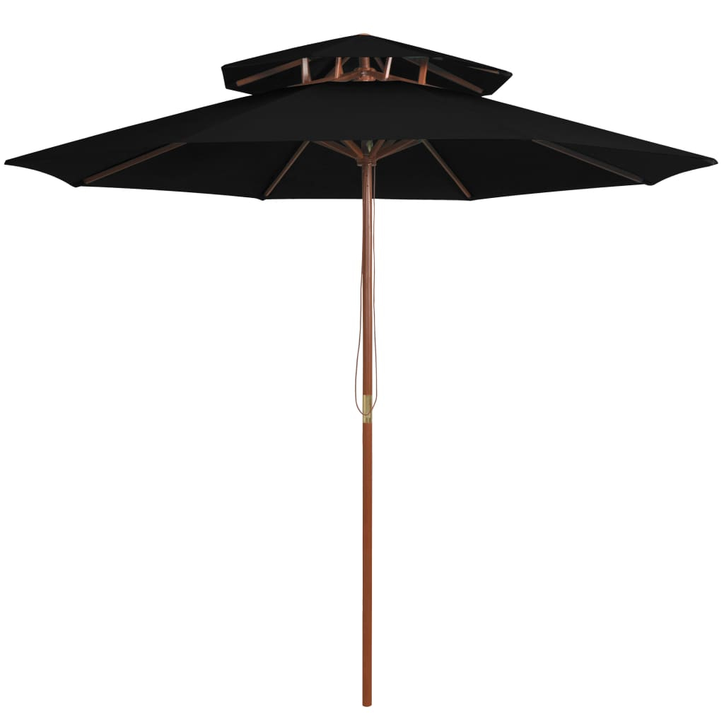 vidaXL sombrilla de dos niveles palo de madera negra 270 cm
