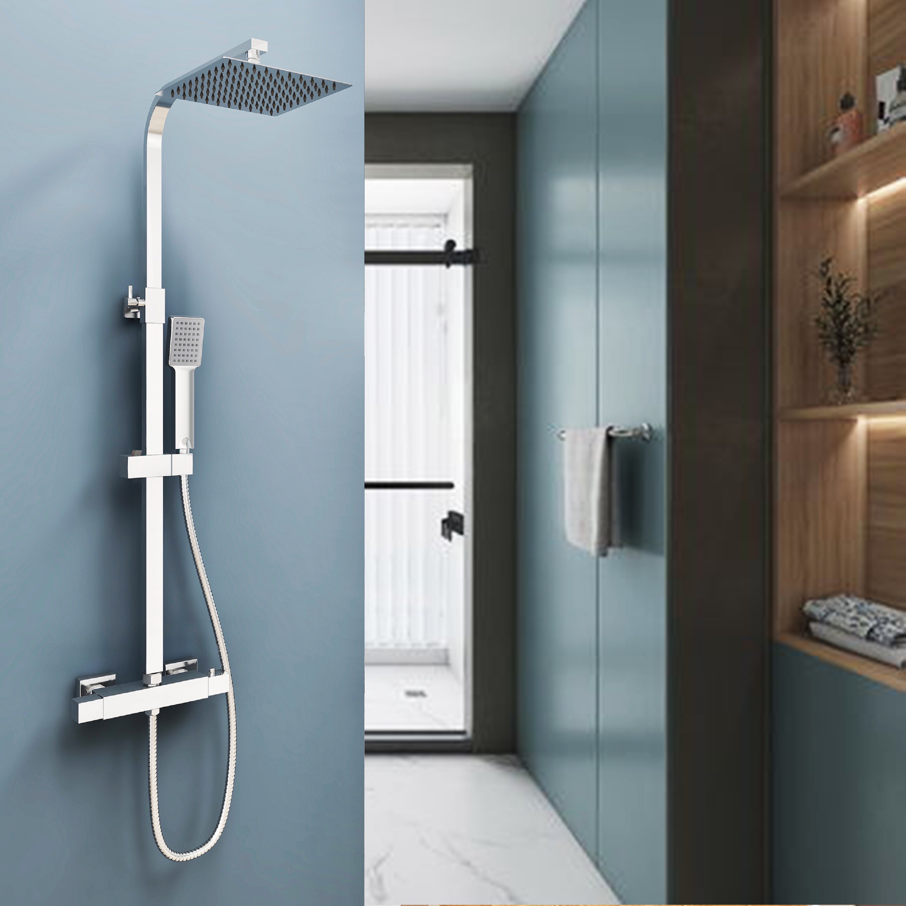 Aica columna ducha termostato cuadrada acero inoxidable 73-115cm