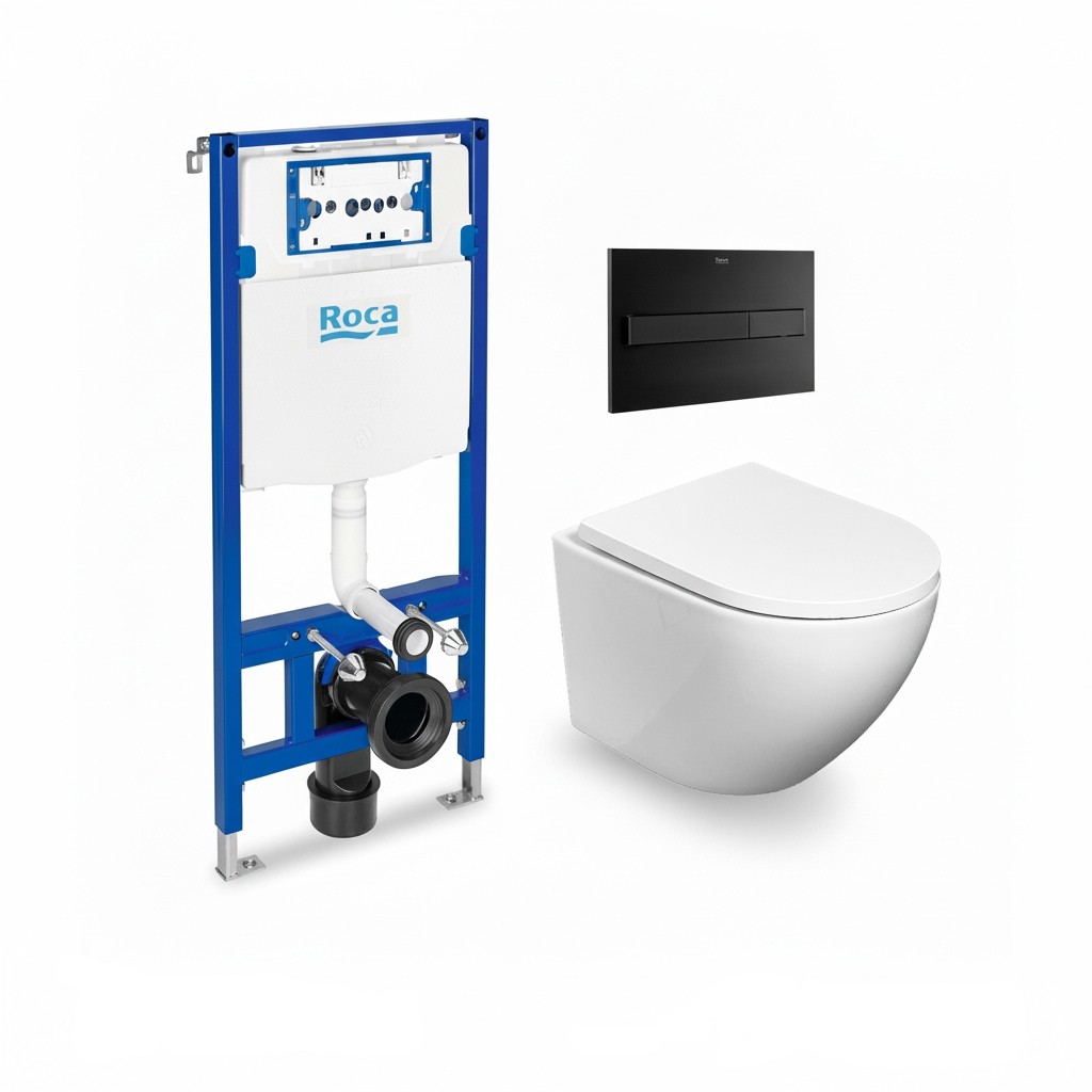Roca duplo y puls. Pl7 negro mate, wc round smart tor asiento kp Soft Close