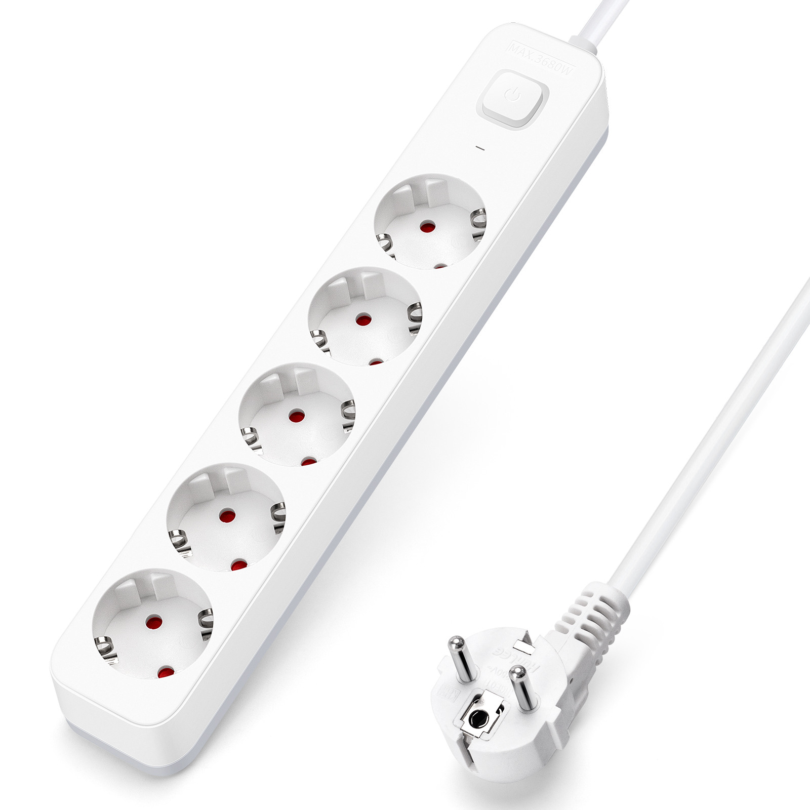 Aigostar regleta 5 enchufes, alargador 5m con interruptor, blanco