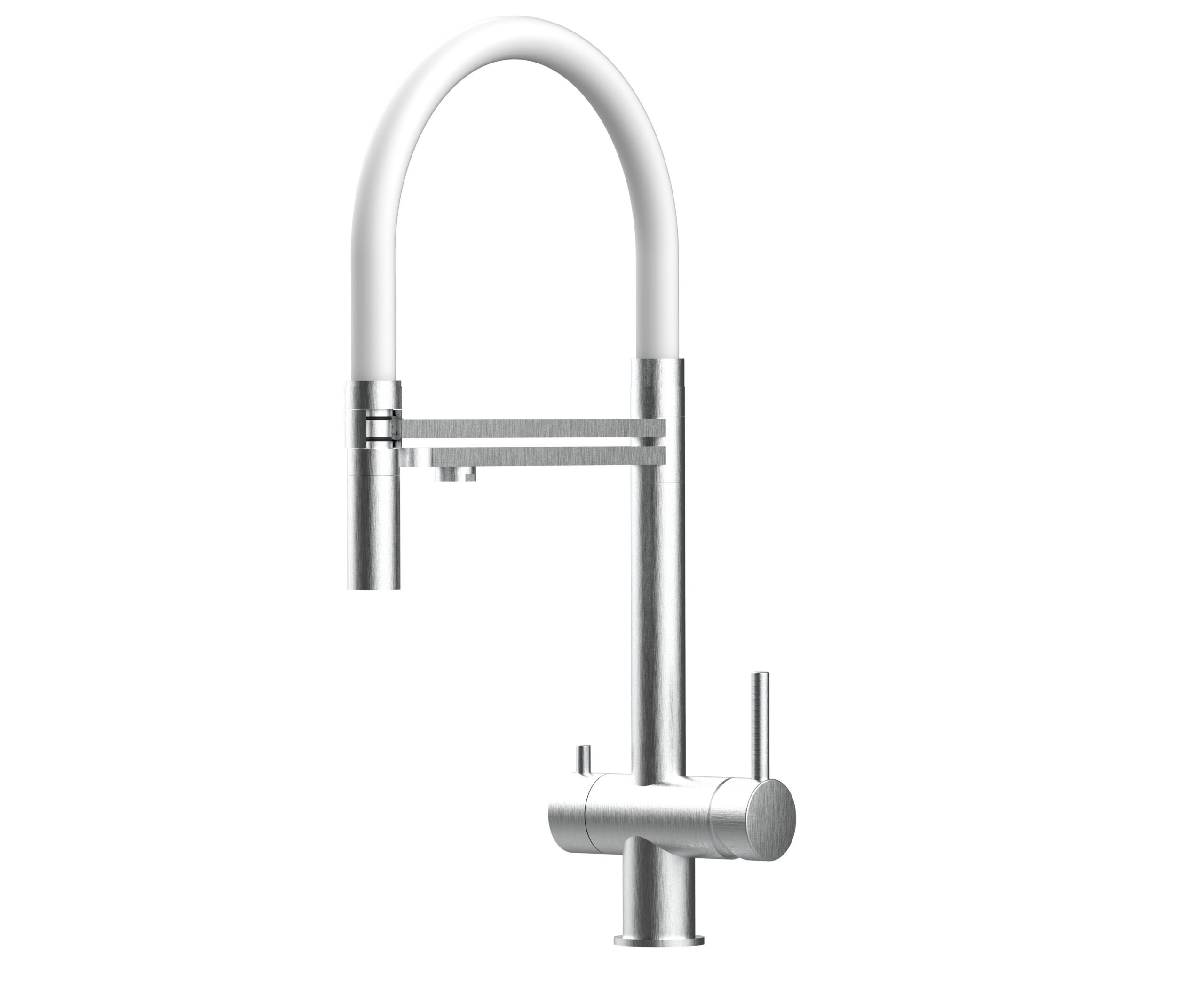 Grifo cocina 3 vías acero inox ducha 2 chorros amovible, cepillado / blanco