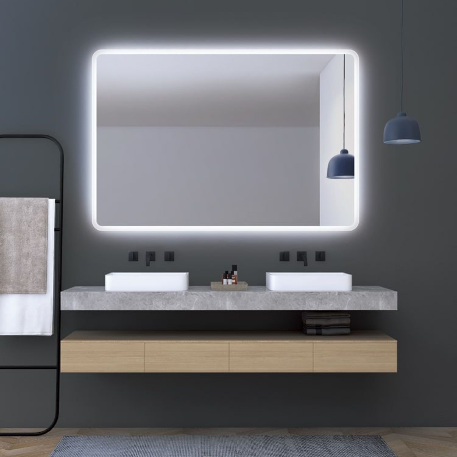 LEDimex-espejo praga 120x80 LED cuadrado cantos redondeados