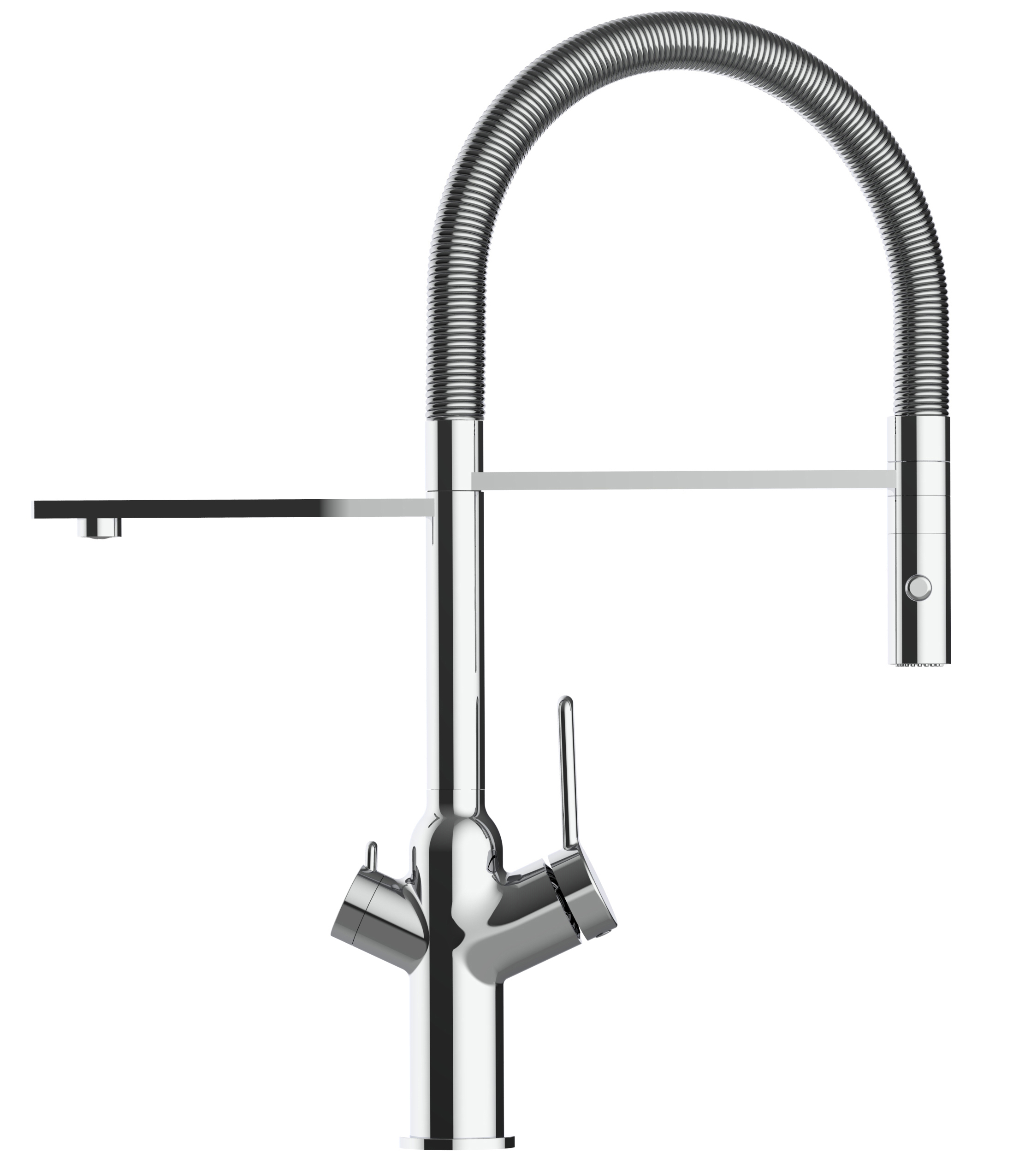 Grifo de cocina 4 vías cromado caño giratorio ducha 2chorros, BOD