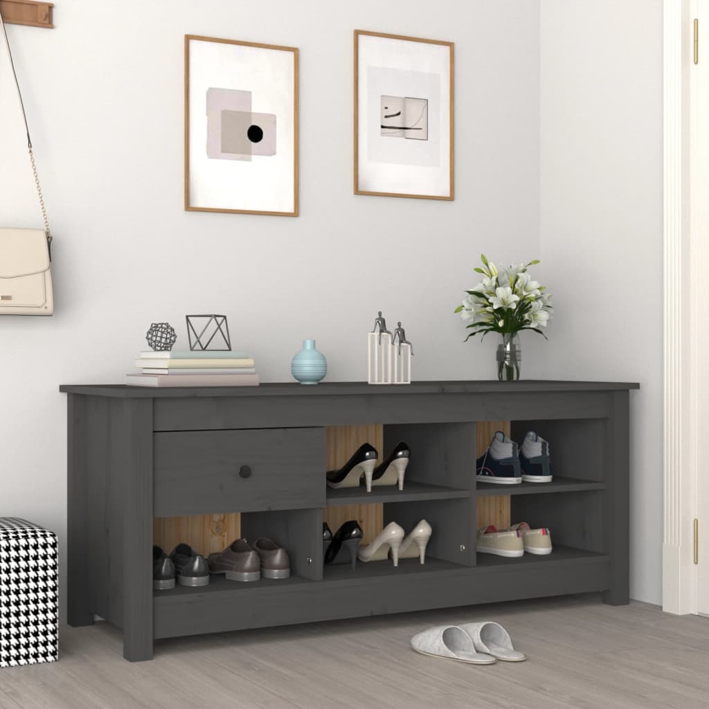 Armario zapatero de madera maciza de pino gris 110x38x45,5 cm