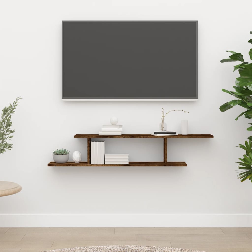 Estante de pared para tv madera roble ahumado 125x18x23 cm