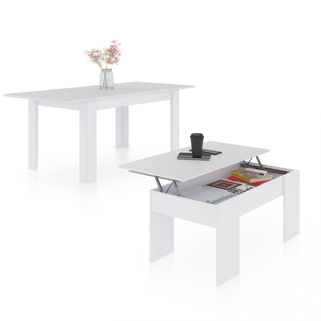 Pack mesa de comedor 140 y mesa de centro vita blanco artik