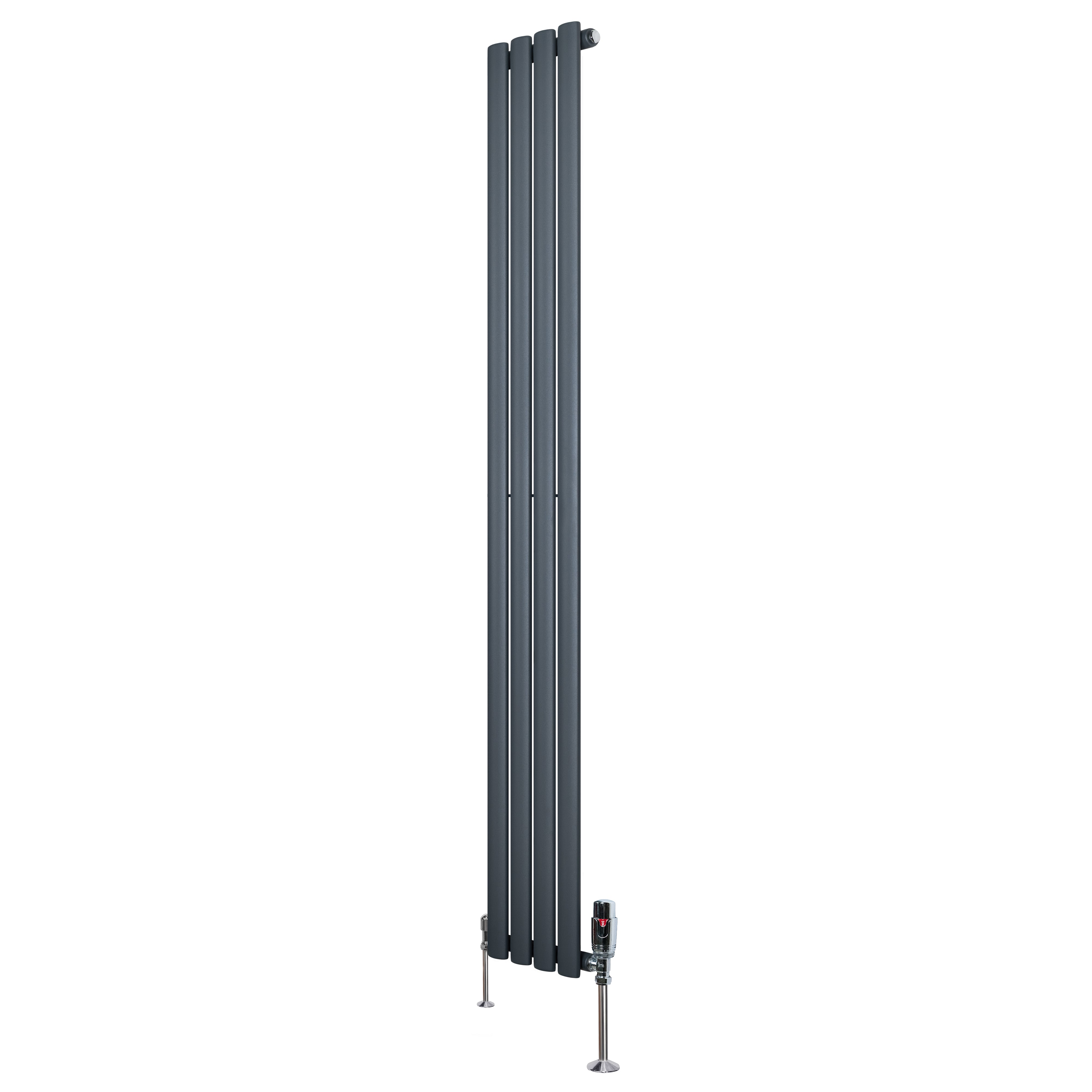 Radiador de columna simple ovalado y válvulas – 1800 mm x 240 mm – gris