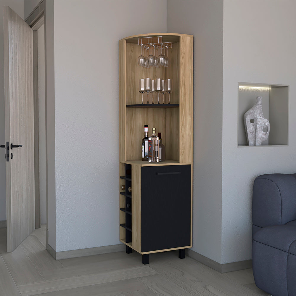 Mueble bar kaia en melamina con 3 estantes , 9 portacopas , 10 botelleros