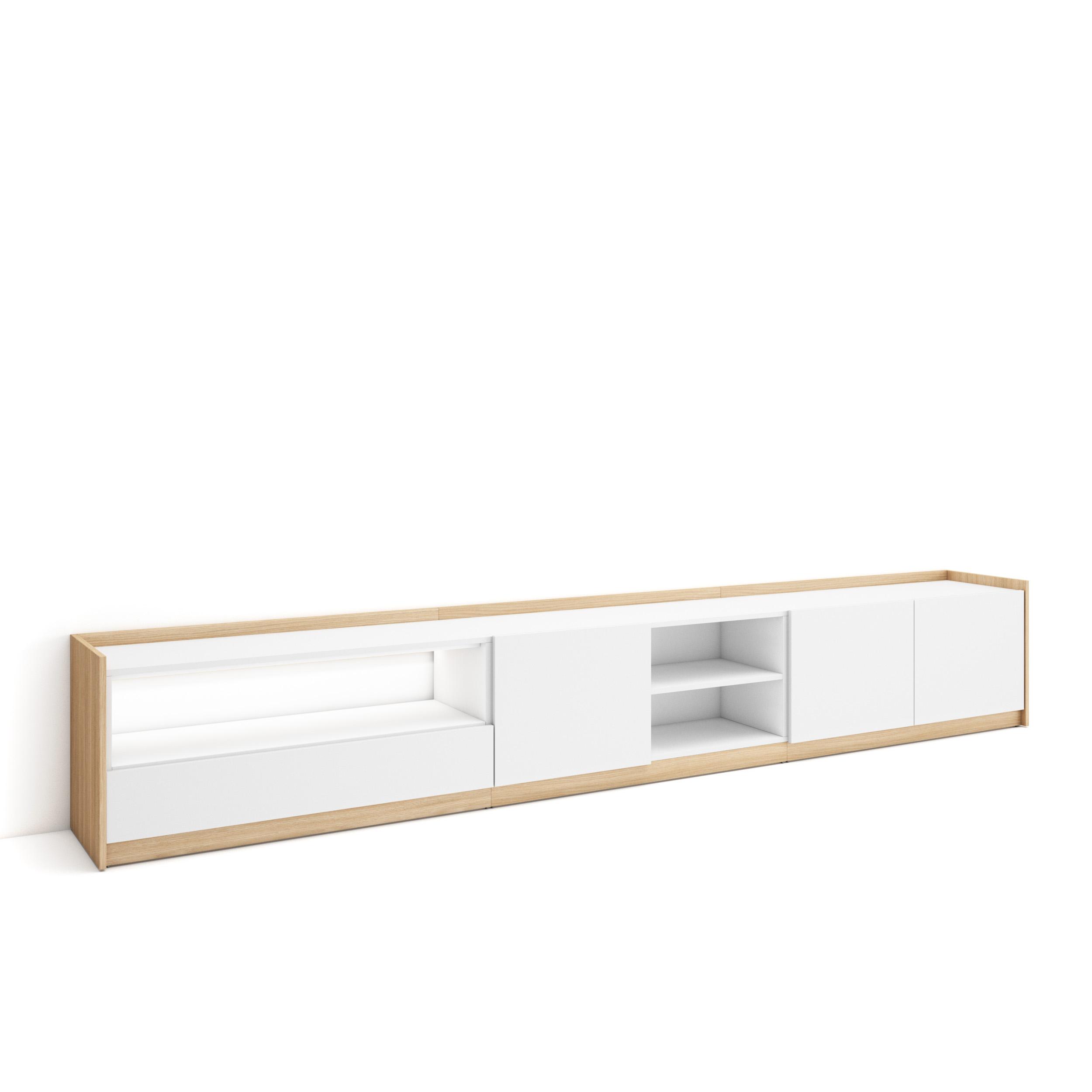 Mueble tv, 310x37x50cm, blanco y roble soft, LED rf4863