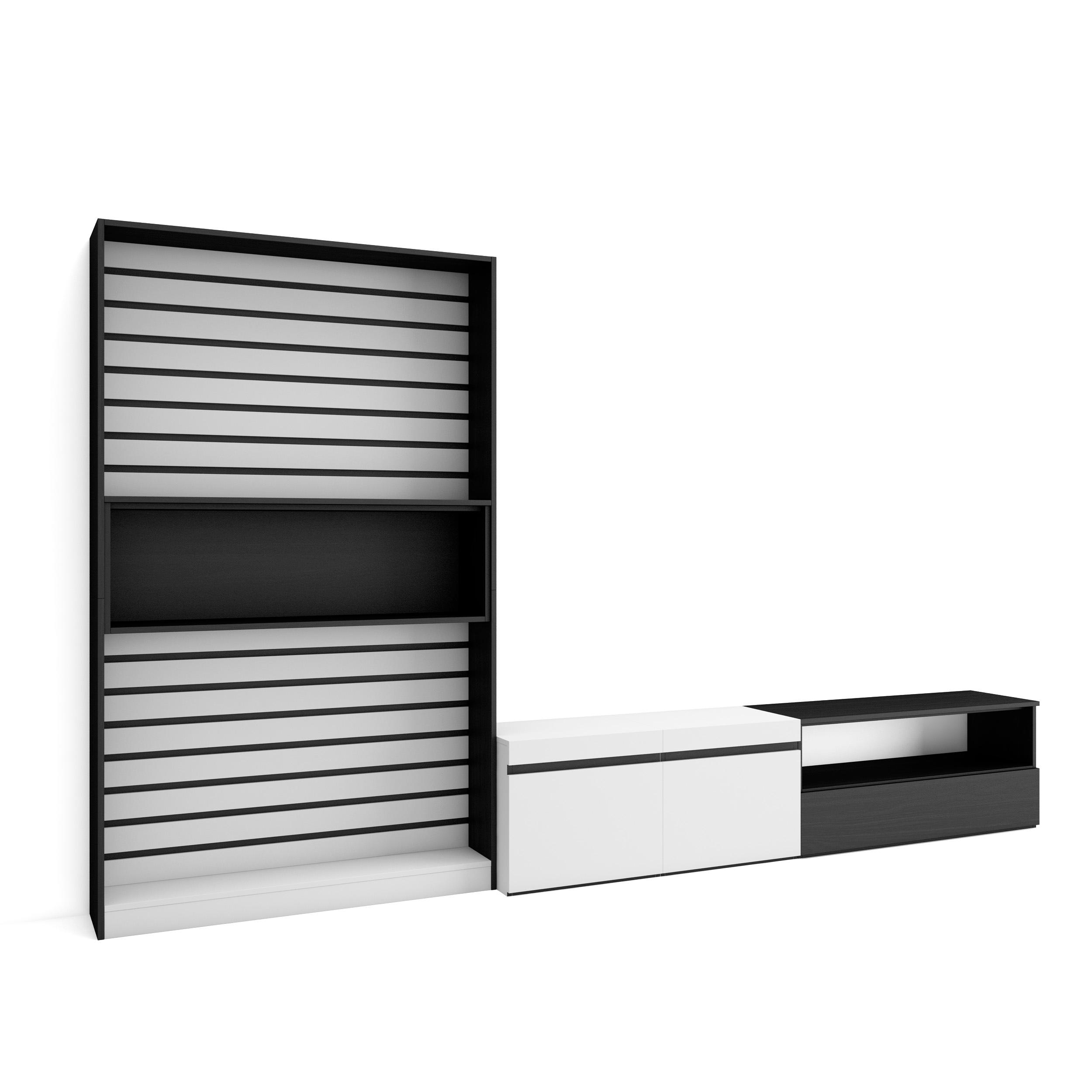 Muebles de salón para tv, 310x35x186cm, blanco y negro rf2848