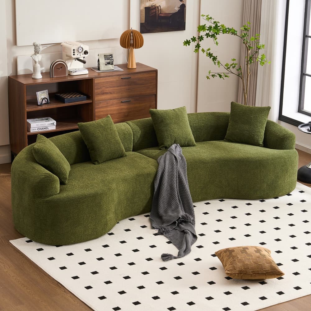 Sofá modular curvo chenilla verde 4 pladas 275 cm sin montaje