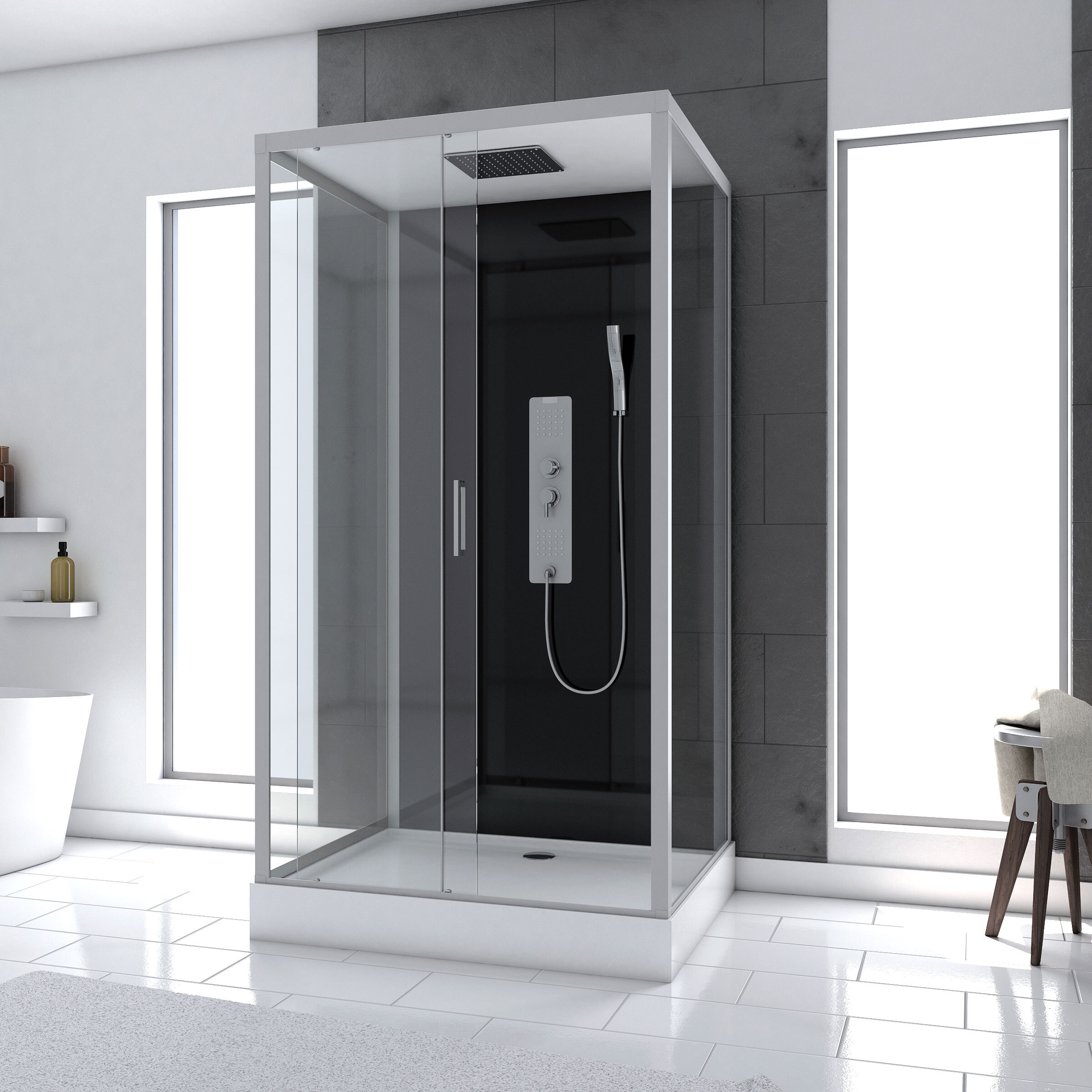 Cabina ducha hidromasaje 110x80x215 cm - negro y perfiles gris