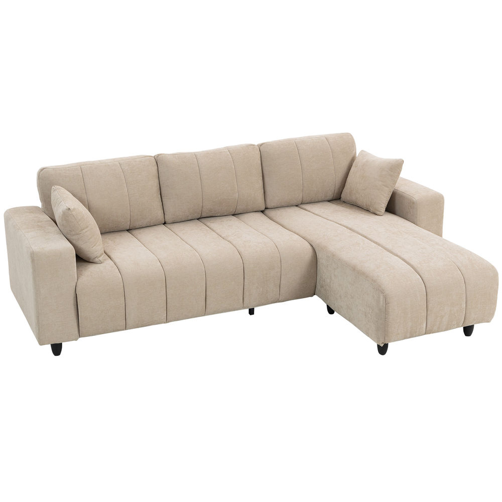 Sofá chaise longue 242x156x87 cm lino sintético color beige Homcom