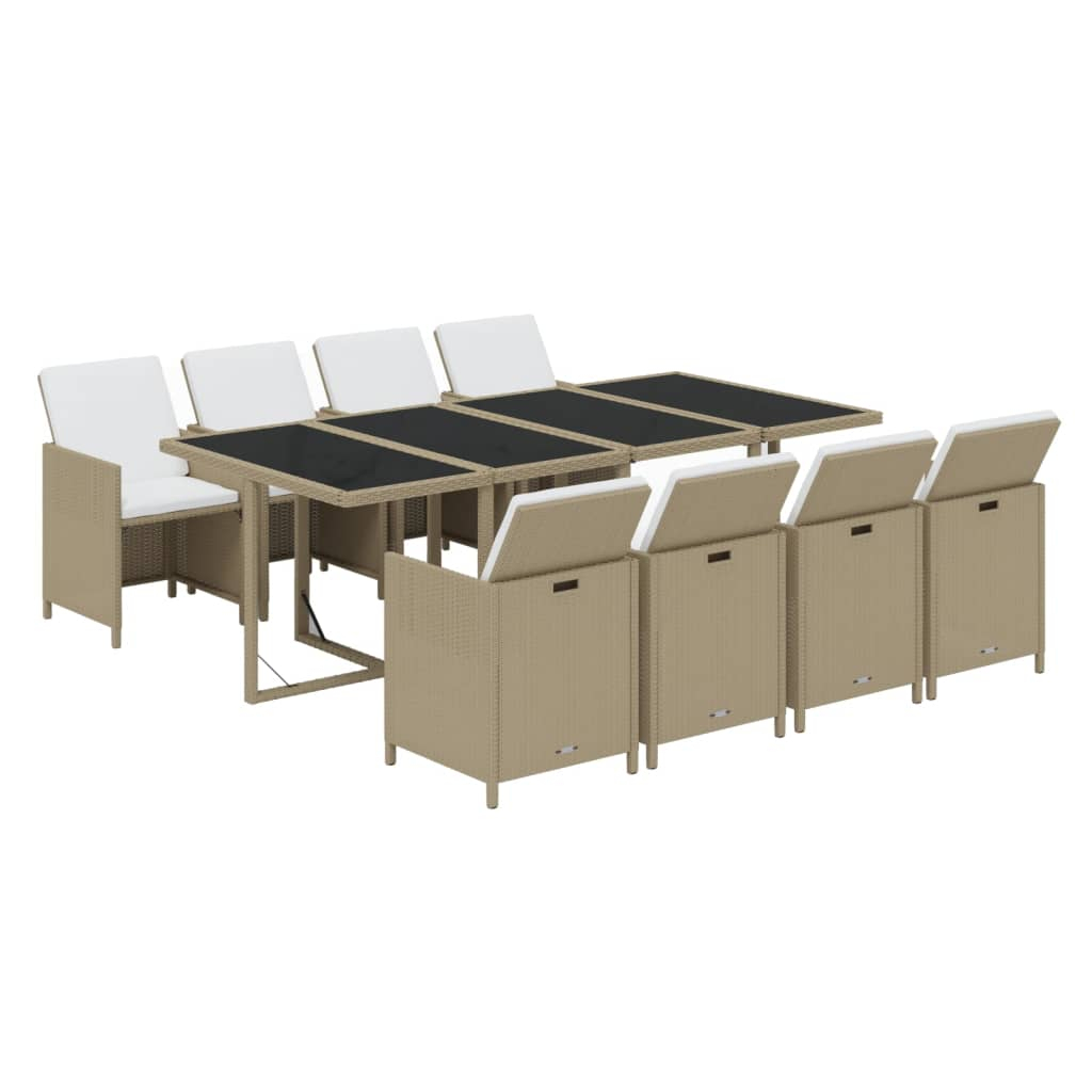 vidaXL set comedor de jardín 9 pzas con cojines ratán sintético beige