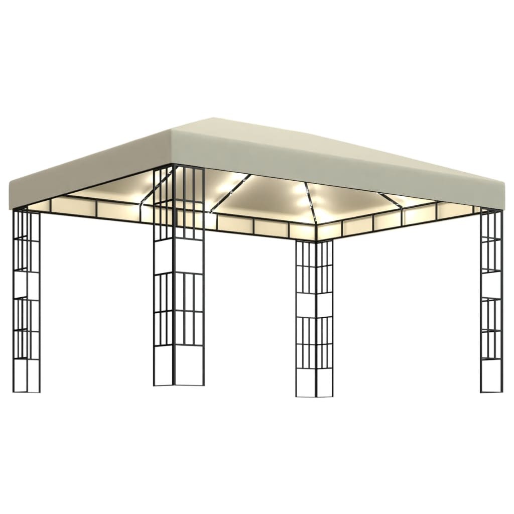 vidaXL cenador con tira de luces LED 3x4 m crema