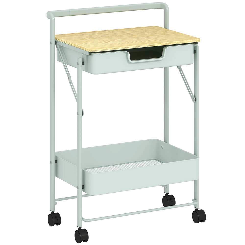 Carrito auxiliar 45x29.5x68 cm acero, mdf color verde Homcom