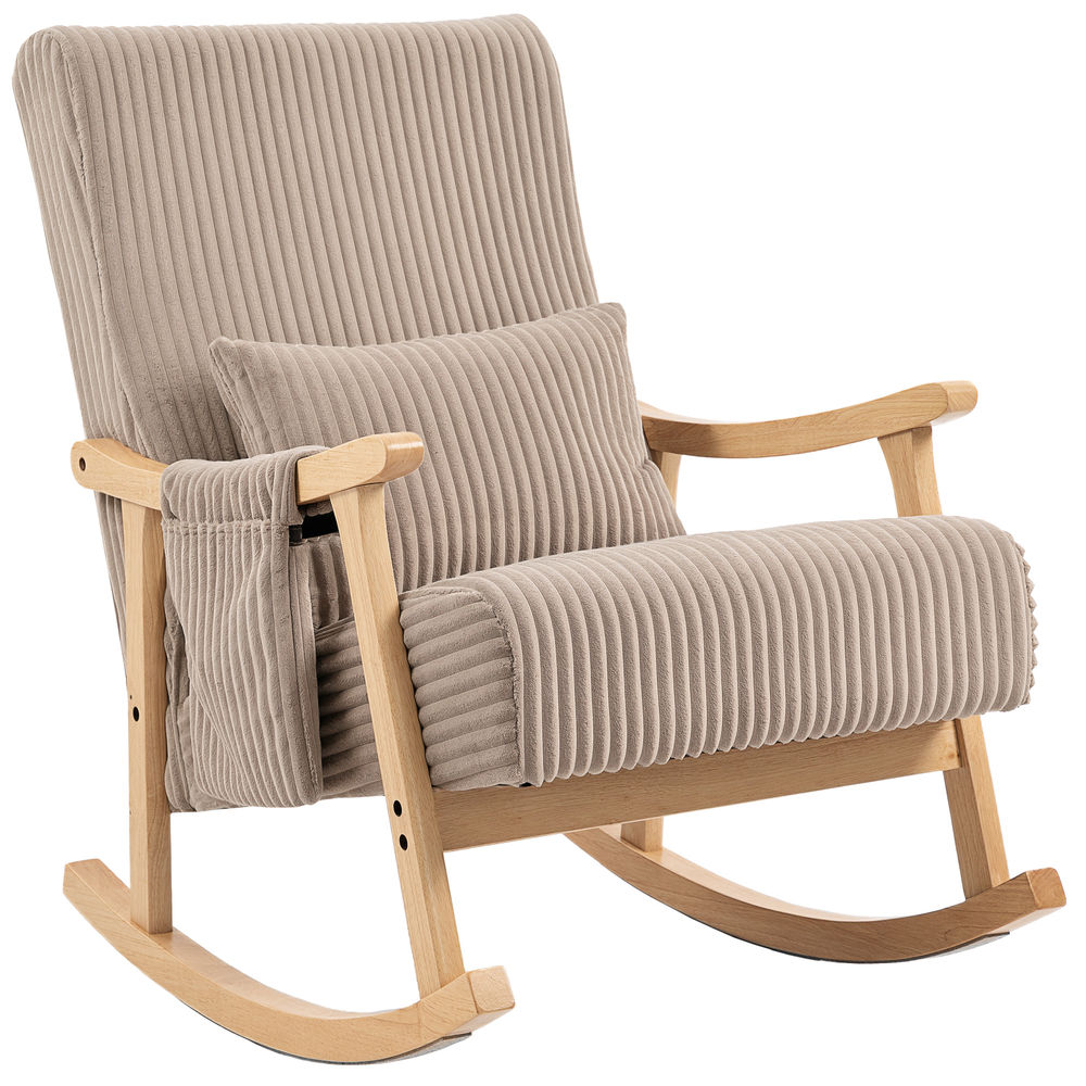 Silla mecedora 65x90x98 cm pana, madera de caucho color marrón Homcom