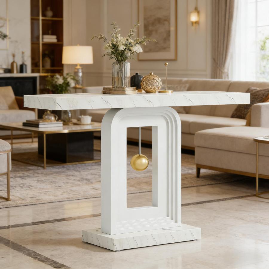 Mesa consola para recibidor salón mármol y mdf blanco 100 cm