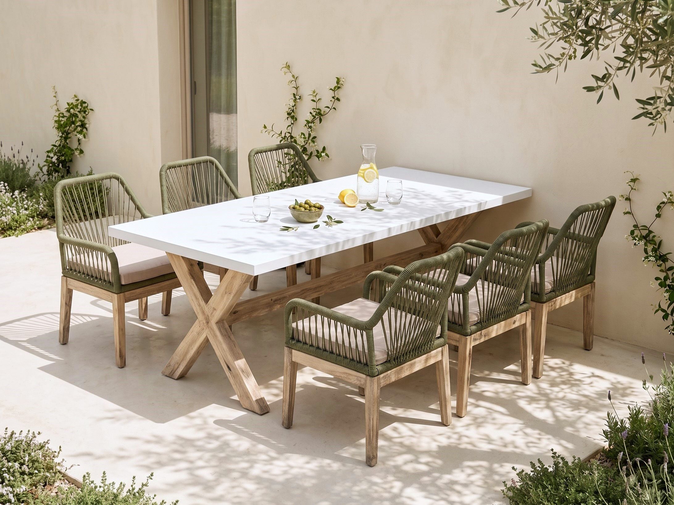 Conjunto de comedor exterior 6 plazas olbia verde oliva