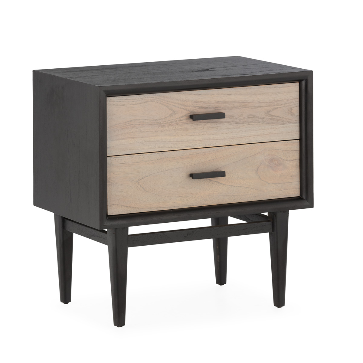 Mesita de noche 60x40x60 madera negro, natural patina gris, metal negro