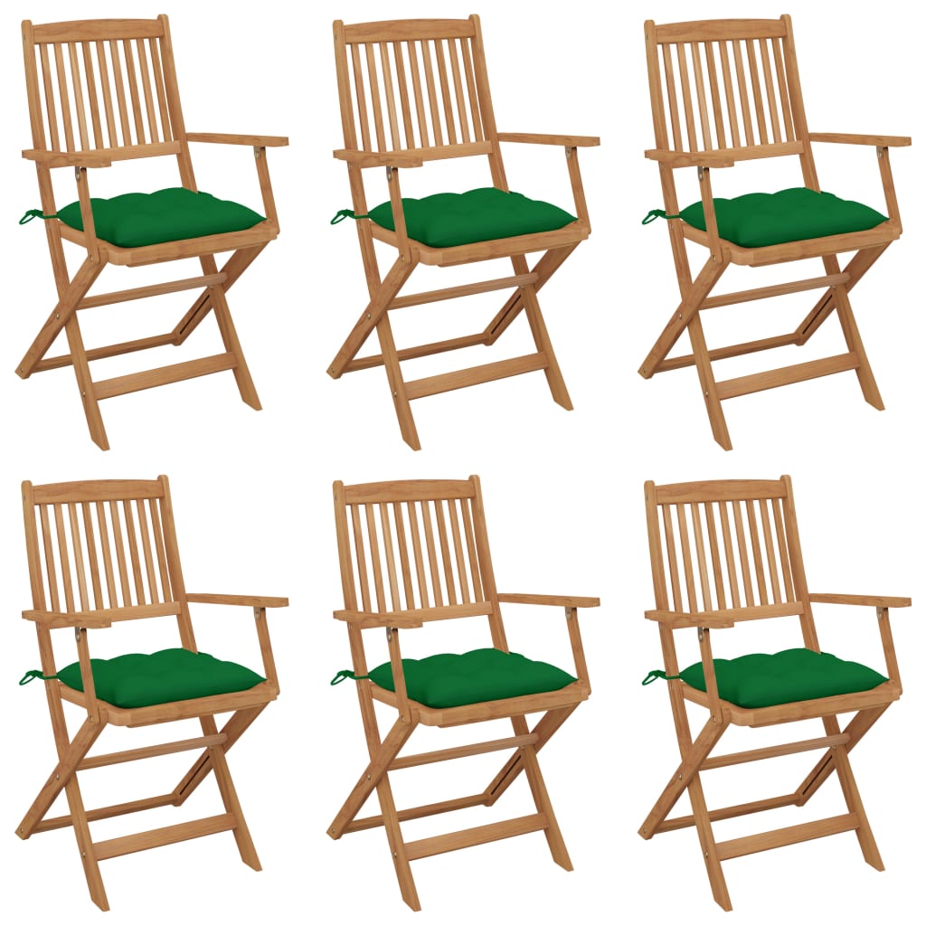 vidaXL sillas de jardín plegables 6 uds y cojines madera maciza acacia