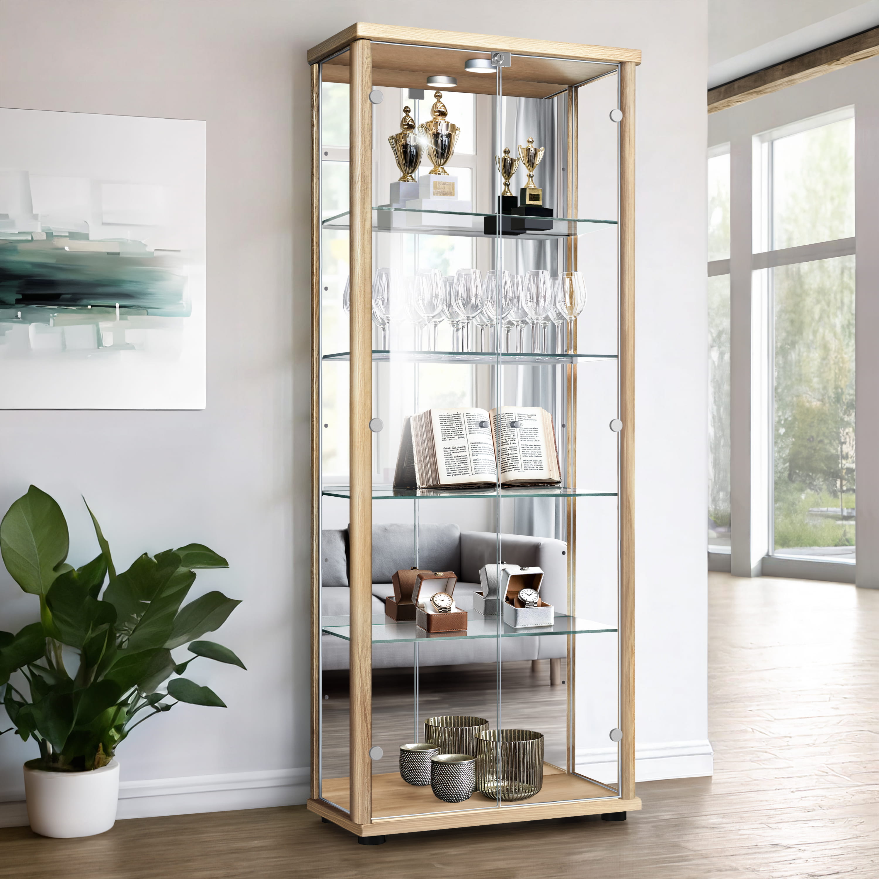 K-möbel vitrina haya 176x67x33 cm con espejo, LED y cerradura