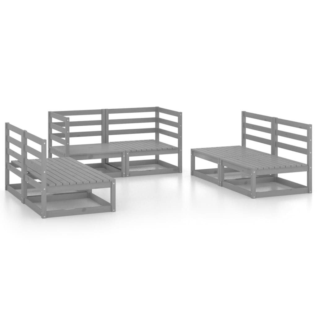 vidaXL muebles de jardín 6 piezas gris madera de pino maciza