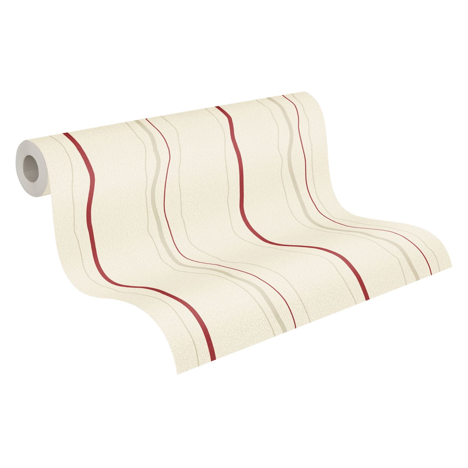 A.s. Création papel pintado rayado beige crema, rojo y beige