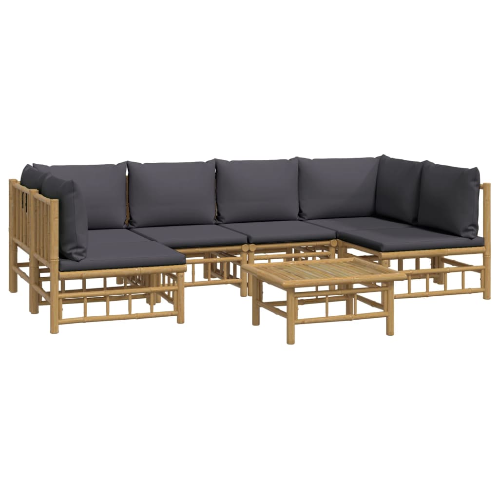 vidaXL set de muebles de jardín 7 piezas bambú con cojines gris oscuro