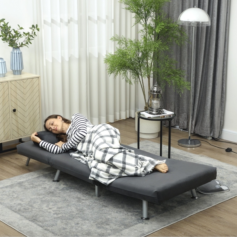 Sillón plegable con función cama gris oscuro 1 plaza de poliéster