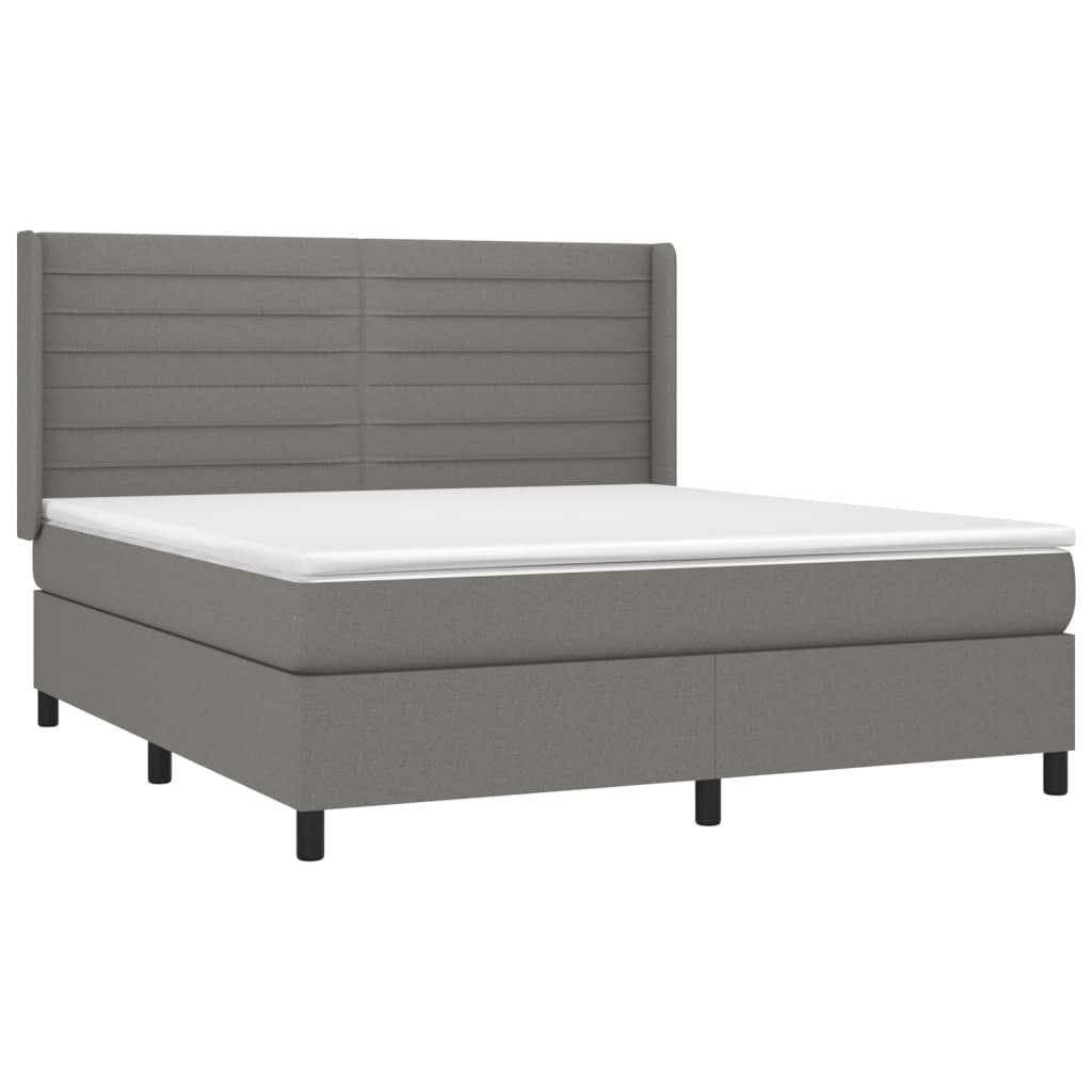 vidaXL cama box spring colchón y luces LED tela gris oscuro 160x200 cm